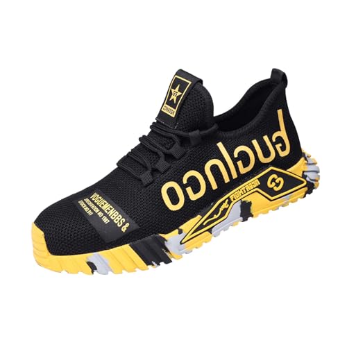 Quiteyan Herren Damen Atmungsaktive Stahlkappenschuhe,Herren Damen Leicht Schutzschuhe Stahlkappe Sportlich Anti-Smashing Anti-Piercing Atmungsaktiv Schuhe,Yellow▁37 von Quiteyan