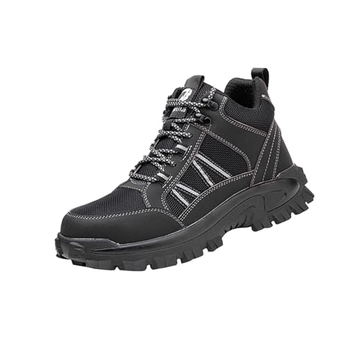 Quiteyan Herren Damen Atmungsaktive Stahlkappenschuhe,Leicht mit Stahlkappe Schutzschuhe Sportlich Atmungsaktiv Schuhe Anti-Smashing Anti-Piercing,Black▂44 von Quiteyan