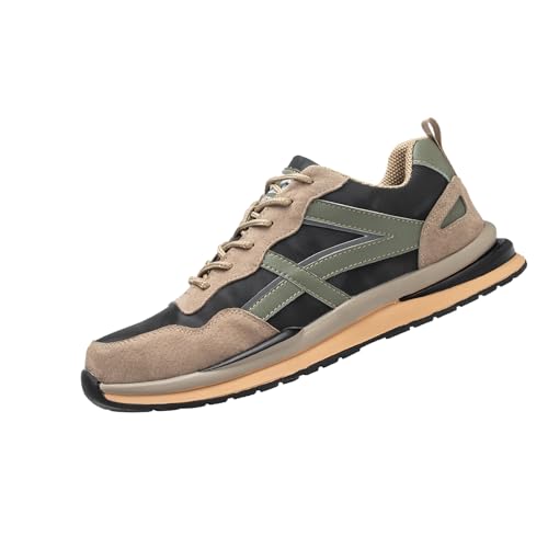 Quiteyan Herren Damen Atmungsaktive Stahlkappenschuhe,Sicherheitsschuhe Arbeitsschuhe mit Stahlkappe Atmungsaktiv Leicht Sportlich Sneaker Schutzschuhe,Khaki▂40 von Quiteyan