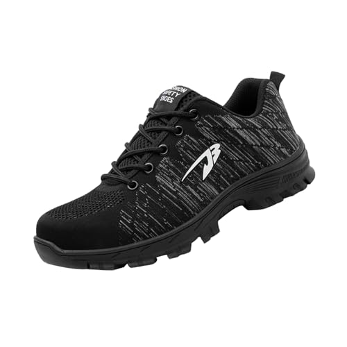 Quiteyan rutschfeste Arbeitsturnschuhe,Arbeitsschuhe Mit Stahlkappe Sportlich Leichtgewicht Breathable rutschfeste Schutzschuhee Unisex,Black▁43 von Quiteyan