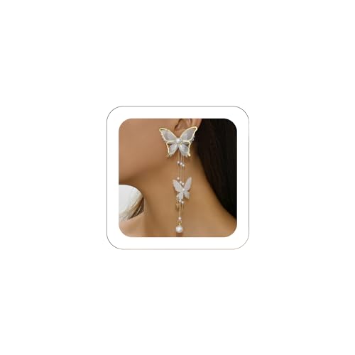 Quizzhe Boho-Schmetterling-Ohrringe, weiße Schmetterlings-Quaste, Zirkon-Ohrringe, Vintage-Kristall-Schmetterling, lange Ohrringe, schicke Perlen-Schmetterlings-Flügel-Ohrringe, Schmuck für Frauen Quizzhe Boho-Schmetterling-Ohrringe, weiße Schmetterlings-Quaste, Zirkon-Ohrringe, Vintage-Kristall-Schmetterling, lange Ohrringe, schicke Perlen-Schmetterlings-Flügel-Ohrringe, Schmuck für Frauen von Quizzhe