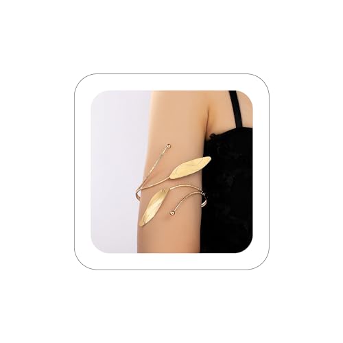 Quizzhe Oberarm-Manschette mit goldenen Blättern, trendiges Armband für Damen, offener Wickel-Oberarm, einfach, verstellbar, goldfarbener Abschlussball-Armreif für Damen, Universal, Aluminium, Kein Quizzhe Oberarm-Manschette mit goldenen Blättern, trendiges Armband für Damen, offener Wickel-Oberarm, einfach, verstellbar, goldfarbener Abschlussball-Armreif für Damen, Universal, Aluminium, Kein von Quizzhe