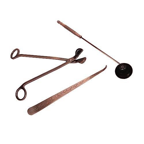 Qukaim Duftkerzen Trimmer-Set, 3-teiliges Kerzenzubehör-Set, Edelstahl-Kerzenpflegeset, 3-in-1-Bronze-Kerzendocht-Trimmer-Set für Duftkerzen, inklusive Trimmer, Löscher und Ständer von Qukaim