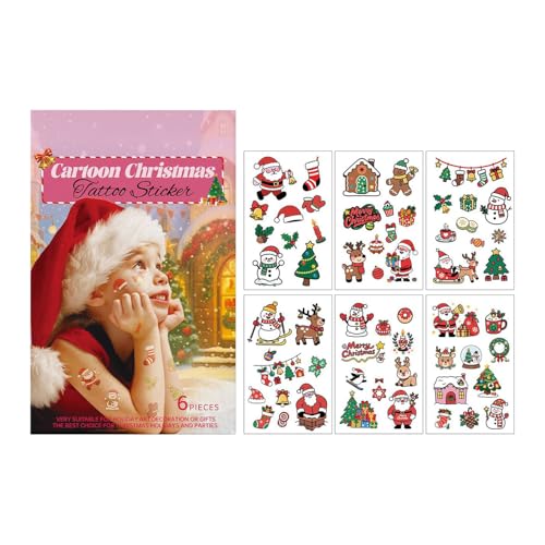Qukoielly Temporäre Sticker Kinder | 6 Stücke Weihnachts Augen Sticker Set,Strumpfbehälter Cartoon Aufkleber Santa Rentier Schneeflocke für Arm Augen Körper Party Deko Kinder von Qukoielly