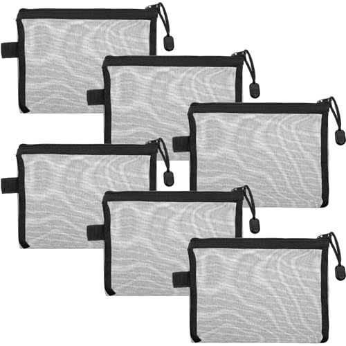 Qulkws Schwarze Netztasche mit Reißverschluss, 19 x 14 cm, Make-up-Tasche für Geldbörse, Mini-Netz-Kosmetiktaschen, Nylon-Make-up-Taschen mit Reißverschluss, wiederverwendbare Reise-Organizer-Tasche von Qulkws