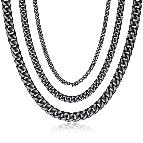 Qumfole Kette Herren, Edelstahl Einstellbar Kubanische Halskette Silber Schwarz Gold, 46/56 CM Länge, 6mm/10mm/14mm Breite von Qumfole