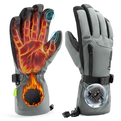 Qunature Ski Handschuhe Damen/Herren Skihandschuhe Thermo Winterhandschuhe Touchscreen wasserdichte Winddichte Schneehandschuhe XS-XL für Winter-Sports Skifahren, Snowboarden, Wandern Grau S von Qunature