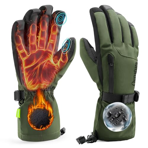 Qunature Ski Handschuhe Damen/Herren Skihandschuhe Thermo Winterhandschuhe Touchscreen wasserdichte Winddichte Schneehandschuhe XS-XL für Winter-Sports Skifahren, Snowboarden, Wandern Grün L von Qunature