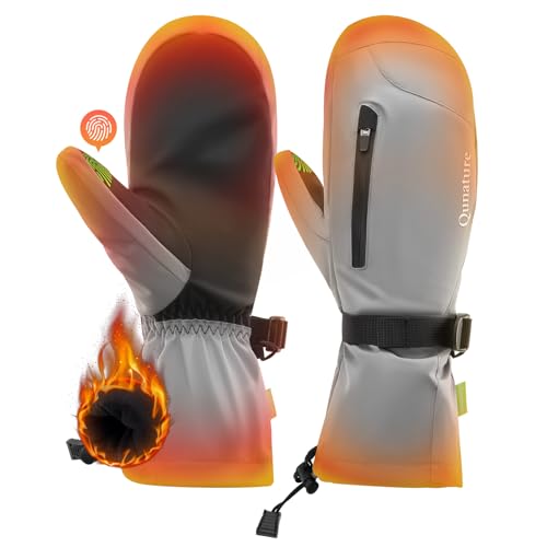 Qunature Skihandschuhe Thermo Winddichte Handschuhe wasserdichte Warme Schneehandschuhe Vollfingerhandschuhe mit Touchscreen für Winter Outdoor-Aktivitäten wie Skifahren Damen/Herren Grau S von Qunature