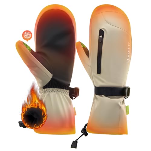 Qunature Skihandschuhe Thermo Winddichte Handschuhe wasserdichte Warme Schneehandschuhe Vollfingerhandschuhe mit Touchscreen für Winter Outdoor-Aktivitäten wie Skifahren Damen/Herren Kamel L von Qunature