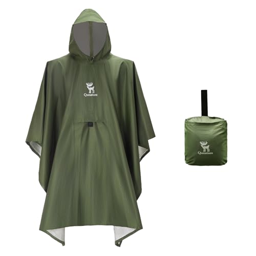 Qunature Wasserdicht Regenponcho, 3 in 1 Multifunktional Regenmantel Fahrrad Wiederverwendbar Regenjacke mit Kaputze für Herren Damen Outdoor Camping Wandern, Grün von Qunature