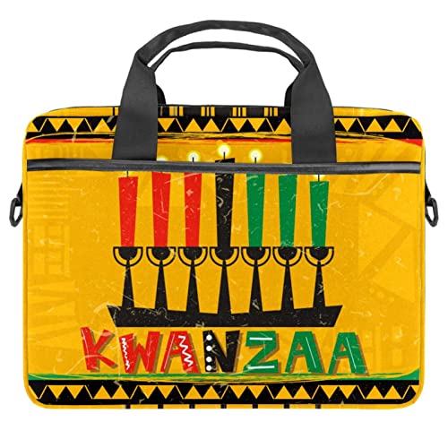 Happy Kwanzaa mit Kwanzaa Kerze Laptop Schulter Messenger Bag Crossbody Aktentasche Messenger Sleeve für 13 13,3 14,5 Zoll Laptop Tablet Protect Tote Bag Case, mehrfarbig, 11x14.5x1.2in /28x36.8x3 cm von Quniao
