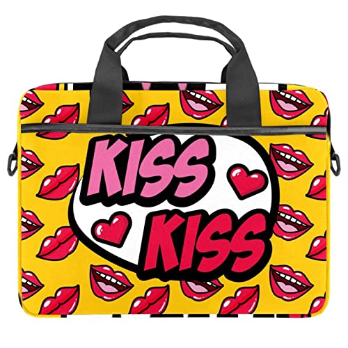 Kiss Red Mouth Lips Yellow Background Laptop Shoulder Messenger Bag Crossbody Briefcase Messenger Sleeve for 13 13.3 14.5 Inch Laptop Tablet Protect Tote Bag Case, mehrfarbig, 11x14.5x1.2in /28x36.8x3 cm von Quniao