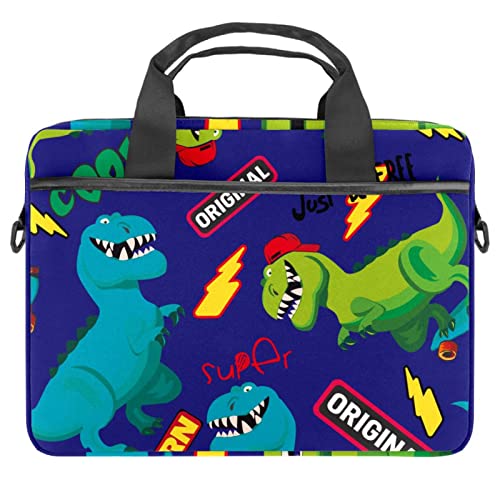 Laptop-Schultertasche, Kuriertasche, Umhängetasche, Kuriertasche für Laptops mit einer Bildschirmdiagonale von 33 bis 34,8 cm (13 Zoll) und 36,8 cm (13,3 Zoll), Rot, Dinosaurs Skateboard, blau, von Quniao