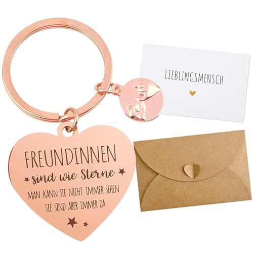 Freundinnen Geschenk, Freundinnen Geschenke Schlüsselanhänger, Herzfömiger Schlüsselanhänger Grußkarte Kraftpapier Umschlag, Beste Freundin Geschenk Freundschafts Abschiedsfeier Abschluss Geburtstag von Qunkun