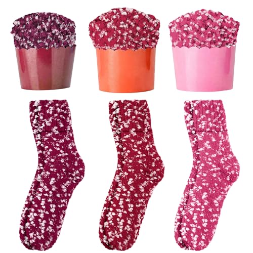 Geschenk für Frauen, 3 Paar Kuschelsocken Damen Flauschige Socken, Weihnachten Baumwolle Socken Damen, Haussocken Kuschelsocken, Lustige Socken für Geburtstagsgeschenk für Freundin Schwester Mama (B) von Qunkun