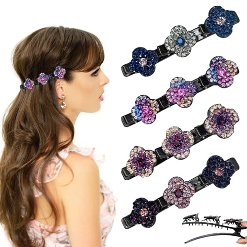 Haarschmuck für Damen, Haarspangen Damen, Glitzernde Kristall-Stein Haarspangen, Doppelschicht Haarspange, Haarspange Blume, Haarspangen Mädchen, Doppelschicht Haarspange, Geflochtene Haarspangen von Qunkun
