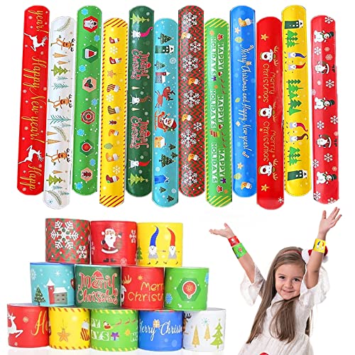 24 Stück Schnapparmband, Slap Armband für Kinder, Schnapparmband Weihnachten, Slap Armband Klatscharmband Klapparmband, Slap Armband zum Kindergeburtstag Party für Jungen Mädchen (24 Stück) von Qunkun