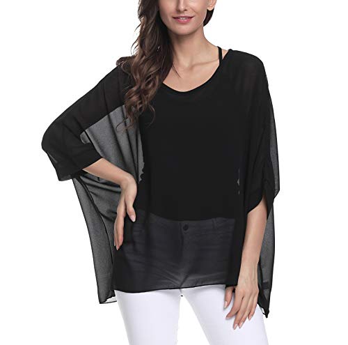 Qunsia Damen Chiffon Caftan Poncho Tunika Top Cover Up Batwing Bluse, Z-4305, Einheitsgröße von Qunsia