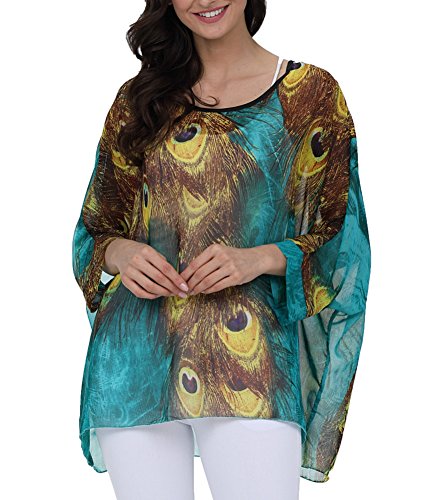 Qunsia Damen Chiffon Kaftan Poncho Tunika top Cover up Batwing Bluse Z-4300 One Size von Qunsia