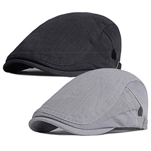 Qunson 2 Pack Baumwolle Efeu Flat Cap Newsboy Hat Gatsby Cabbie Driving Hat für Herren - Schwarz - Einheitsgröße von Qunson