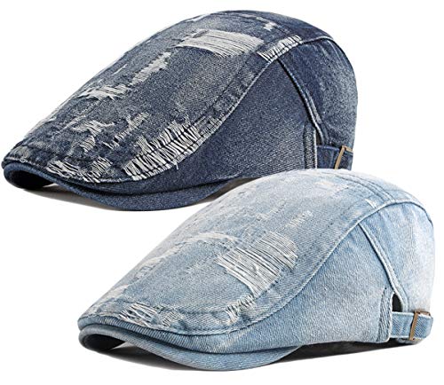 Qunson 2 Stück Herren Denim Baumwolle Newsboy Cap Ivy Gatsby Driving Jagd Cabbie Hüte - - Einheitsgröße von Qunson