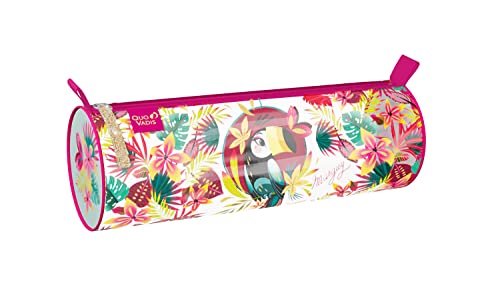 QUO VADIS - Kollektion: Marguy – rundes Federmäppchen für Schule – 1 großes Fach für Stifte, Bleistifte und Filzstifte – Material und robuster Reißverschluss – Format 22 x 7 x 7 cm – Motiv: Tukan von QUO VADIS