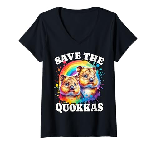 Damen Quokka Save Quokka T-Shirt mit V-Ausschnitt von Quokka Designs Für Damen Und Herren