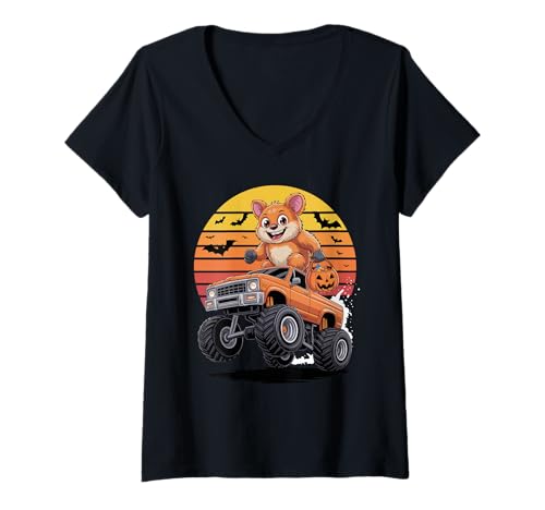Damen Halloween Monstertruck Quokka Quokkas T-Shirt mit V-Ausschnitt Damen Halloween Monstertruck Quokka Quokkas T-Shirt mit V-Ausschnitt von Quokkas Quokka Lover Gifts