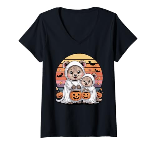 Damen Halloween Quokka Geist Quokkas T-Shirt mit V-Ausschnitt von Quokkas Quokka Lover Gifts
