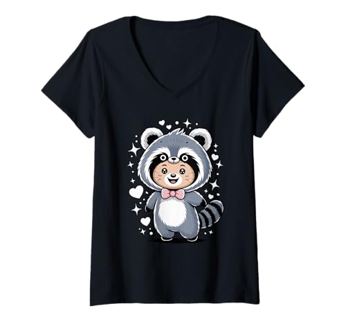 Damen Kawaii Quokka Waschbär Kostüm Quokkas T-Shirt mit V-Ausschnitt Damen Kawaii Quokka Waschbär Kostüm Quokkas T-Shirt mit V-Ausschnitt von Quokkas Quokka Lover Gifts