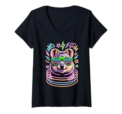 Damen Party Quokka Sonnenbrille Quokkas T-Shirt mit V-Ausschnitt von Quokkas Quokka Lover Gifts