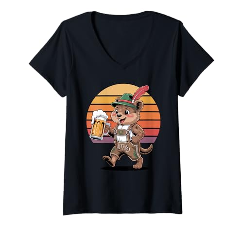 Damen Retro Quokka Bier Trinkend Quokkas T-Shirt mit V-Ausschnitt von Quokkas Quokka Lover Gifts