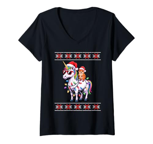 Damen Weihnachten Quokka Einhorn Sonnenbrille Quokkas T-Shirt mit V-Ausschnitt von Quokkas Quokka Lover Gifts