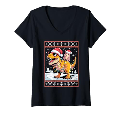 Damen Weihnachten Quokka T-Rex Dinosaurier Tyrannosaurus Quokkas T-Shirt mit V-Ausschnitt Damen Weihnachten Quokka T-Rex Dinosaurier Tyrannosaurus Quokkas T-Shirt mit V-Ausschnitt von Quokkas Quokka Lover Gifts