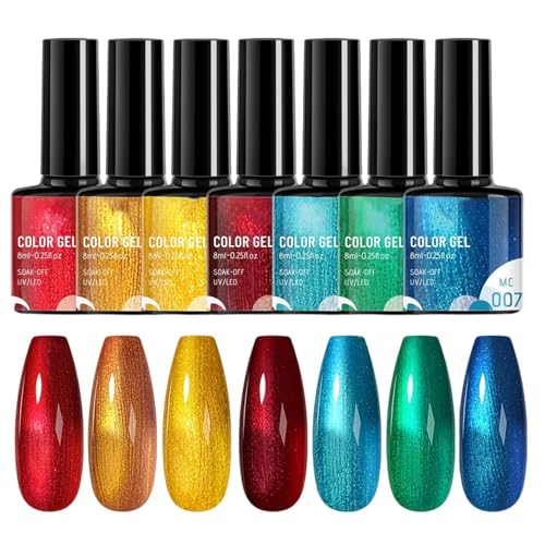 Quorvex Regenbogen Gellack | Glitzer-Gel Farben Für Nägel,Mit Glitzereffekt Maniküre Set 7 Teile für Damen Mädchen Salon und Auftritte von Quorvex