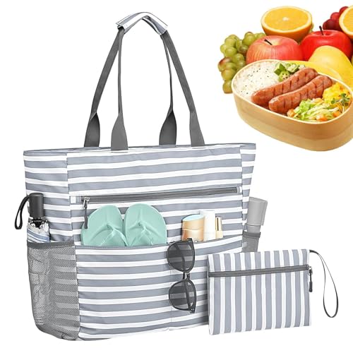 Quorvex Strandtaschen Für Damen, Große Strandtasche Mit Münzbeutel, Falbare Wasserdichte Tragetasche Mit Reißverschluss Für Arbeit Schwimmbad Pendeln Gym Picknick Reisen Camping Urlaub Alltag Wandern von Quorvex