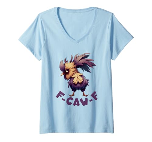 Damen F-Caw-F Lustiger Hühnerliebhaber, Humor, Hahn-Meme T-Shirt mit V-Ausschnitt von Quote Rooster Meme Funny Crow Graphics