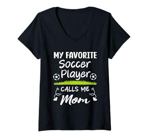 Damen Mein Lieblingsfußballspieler nennt Mich Mama T-Shirt mit V-Ausschnitt Damen Mein Lieblingsfußballspieler nennt Mich Mama T-Shirt mit V-Ausschnitt von Quote Soccer Mom