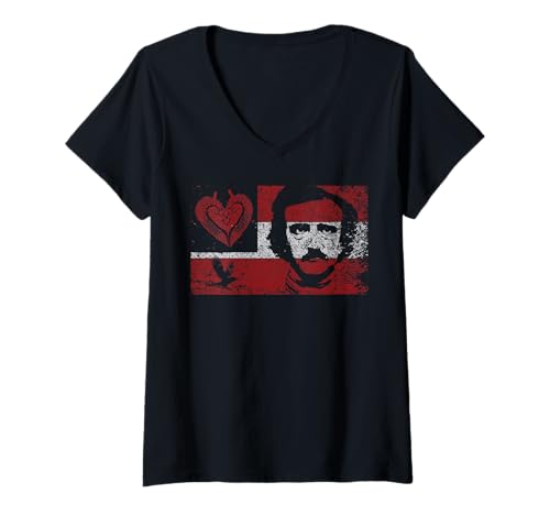 Damen Edgar Allan Poe Raven Flagge Tell-Tale Herz Gothic Fan Geschenk T-Shirt mit V-Ausschnitt Damen Edgar Allan Poe Raven Flagge Tell-Tale Herz Gothic Fan Geschenk T-Shirt mit V-Ausschnitt von Quoth Nevermore Designs