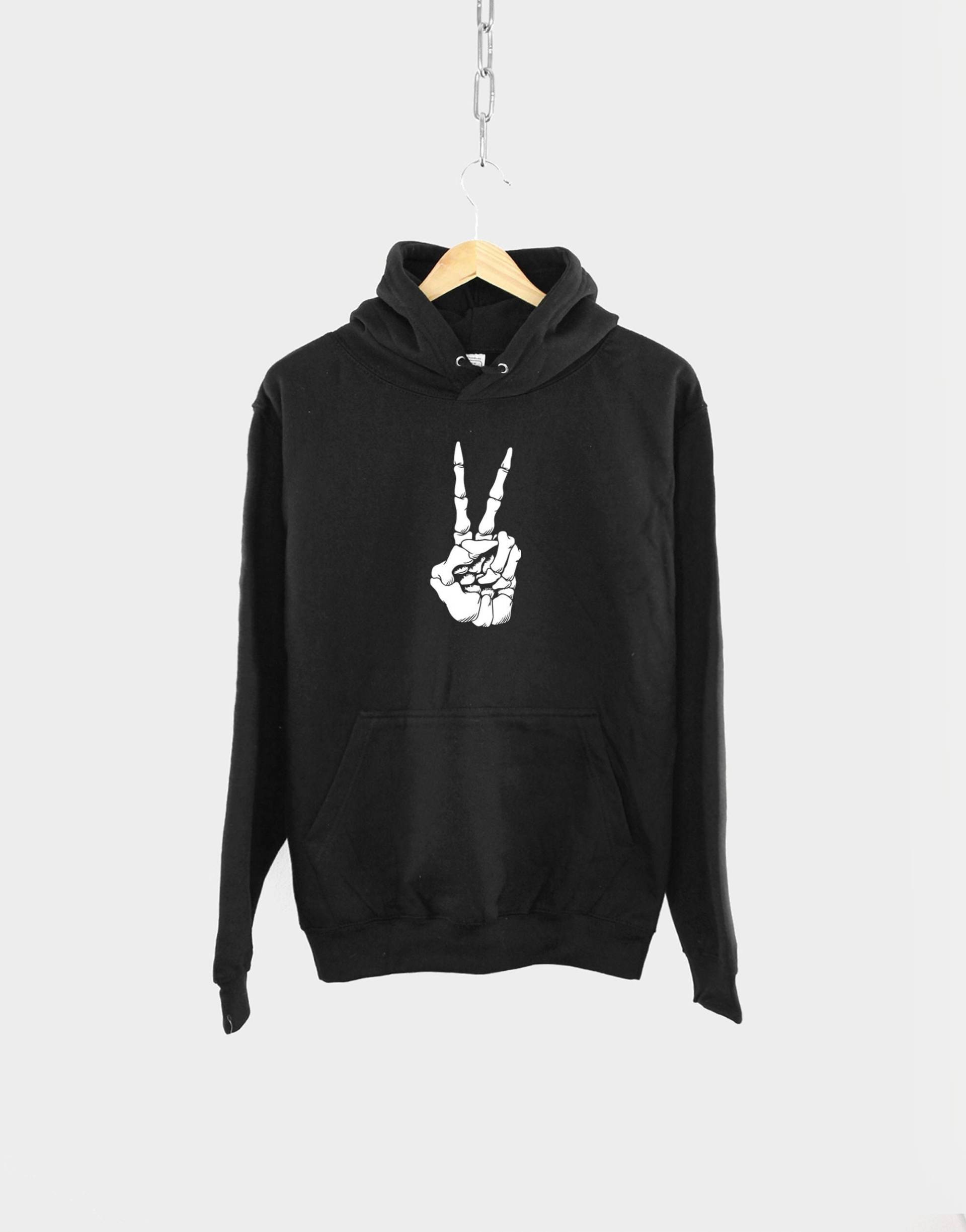 Skelett Friedenshand Hoodie - Goth Love Rock Emo Grunge Sweatshirt von QuriousShop