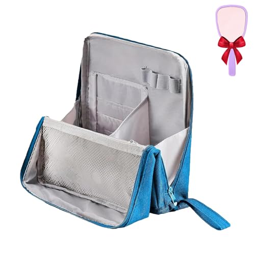 Doresty Make-up-Tasche, Mehrzweck-Make-up-Tasche, große Kapazität, Oxford-Stoff, stehend, tragbarer Make-up-Organizer aus Stoff mit mehreren Fächern, blau, modisch von Qurlon