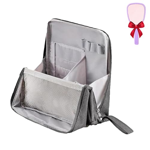Doresty Make-up-Tasche, Mehrzweck-Make-up-Tasche, große Kapazität, Oxford-Stoff, stehend, tragbarer Make-up-Organizer aus Stoff mit mehreren Fächern, grau, modisch von Qurlon
