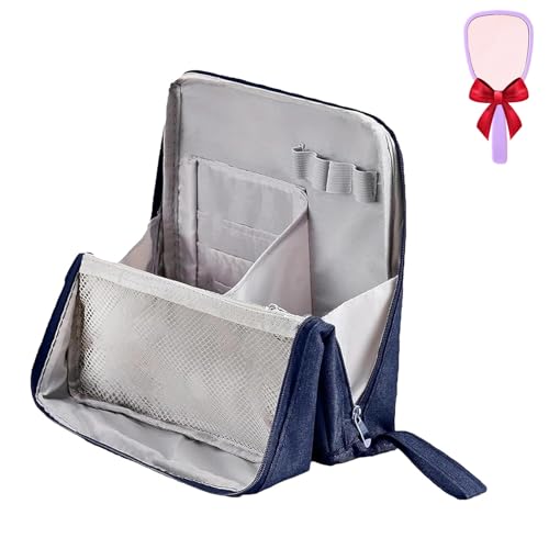 Doresty Make-up-Tasche, Mehrzweck-Make-up-Tasche, große Kapazität, Oxford-Stoff, stehend, tragbarer Make-up-Organizer aus Stoff mit mehreren Fächern, marineblau, modisch von Qurlon