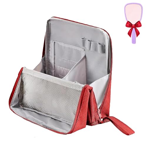 Doresty Make-up-Tasche, Mehrzweck-Make-up-Tasche, große Kapazität, Oxford-Stoff, stehend, tragbarer Make-up-Organizer aus Stoff mit mehreren Fächern, rot, modisch von Qurlon
