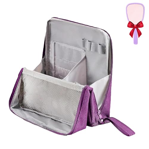 Doresty Make-up-Tasche, Mehrzweck-Make-up-Tasche, große Kapazität, Oxford-Stoff, stehend, tragbarer Make-up-Organizer aus Stoff mit mehreren Fächern, violett, modisch von Qurlon