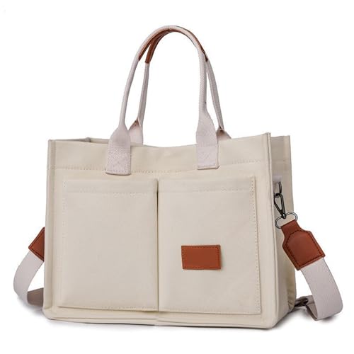 Qurlon Utility Canvas Tote Bag for Women with Compartments Large Crossbody Bags Work Laptop Book Bag Travel Satchels Handtaschen, beige, 1 von Qurlon