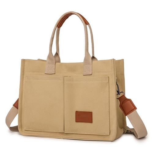 Qurlon Utility Canvas Tote Bag for Women with Compartments Large Crossbody Bags Work Laptop Book Bag Travel Satchels Handtaschen, khaki, 1 von Qurlon