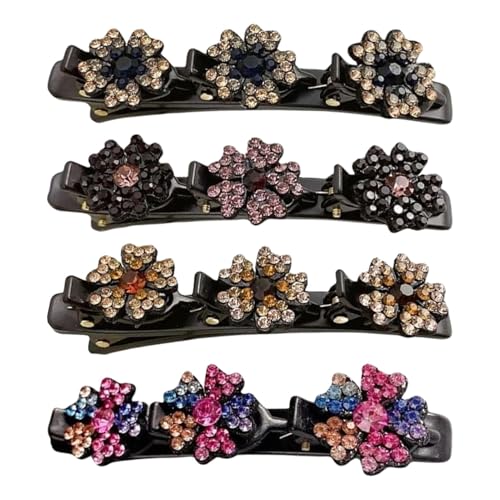 4 Stück 1.5x9cm Geflochtene Strass Haarspangen - Strass Geflochtene Entenschnabel Clips, Haarspangen Mit Funkelnden Kristallsteinen, Glänzende Strass Haarspange, Kristall Clip Für Damen von Qurygin