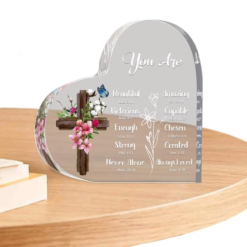 Inspirierendes Acrylschild, Acryl-Herz-Geschenk, Herzförmige Weihnachtsverzierung, Inspirierende Schriftgeschenke, Gebets-, Glaubensandenken-Briefbeschwerer, inspirierende Schriftstellen für Qurygin von Qurygin